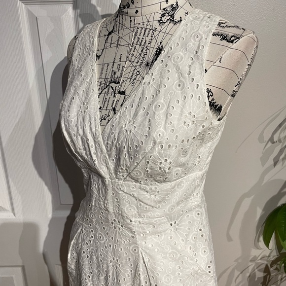 NWOT Eyelet Wrap Empire casual work Floral Print shift sheath Pleated pinstripe - Picture 5 of 7